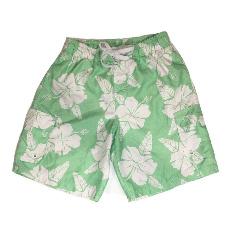 OP‎ Swim Trunks Light Green Mint Floral Swim Shorts Mens Size Medium